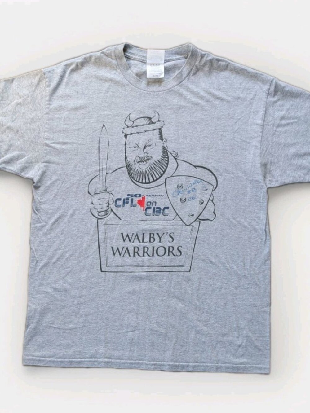 2007 Walbys Warriors CFL on CBC Signed T‑Shirt XL Made in Canada Chris Walby #63